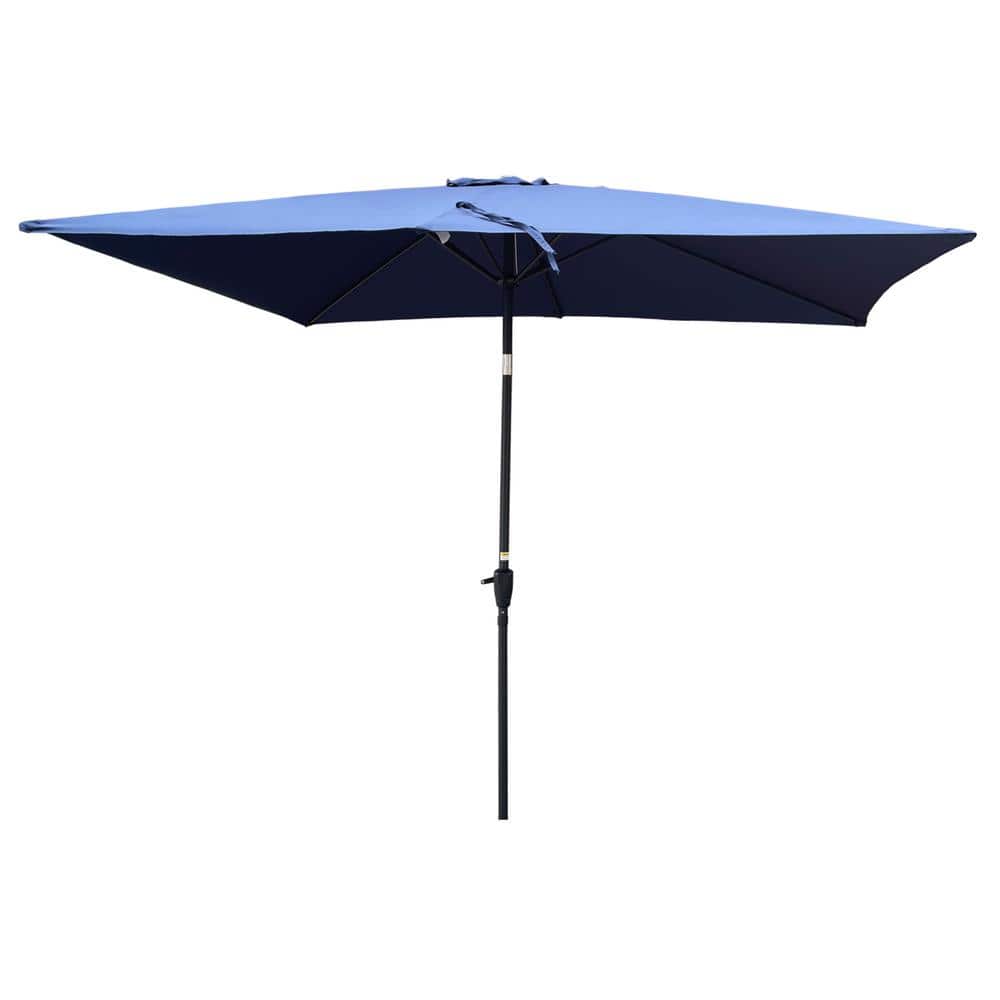 Siavonce 6 ft. x 9 ft. Patio Market Umbrella Outdoor Waterproof Umbrella with Crank and Push Button Tilt Without Flap in Blue