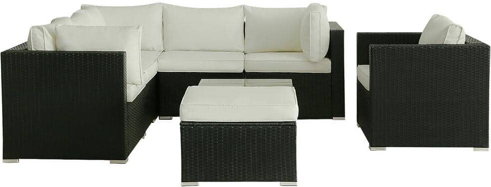 Black 8-Piece Patio Sectional Wicker Rattan Outdoor Sofa With Coffee Table and White Cushions Set for Patio, Yard