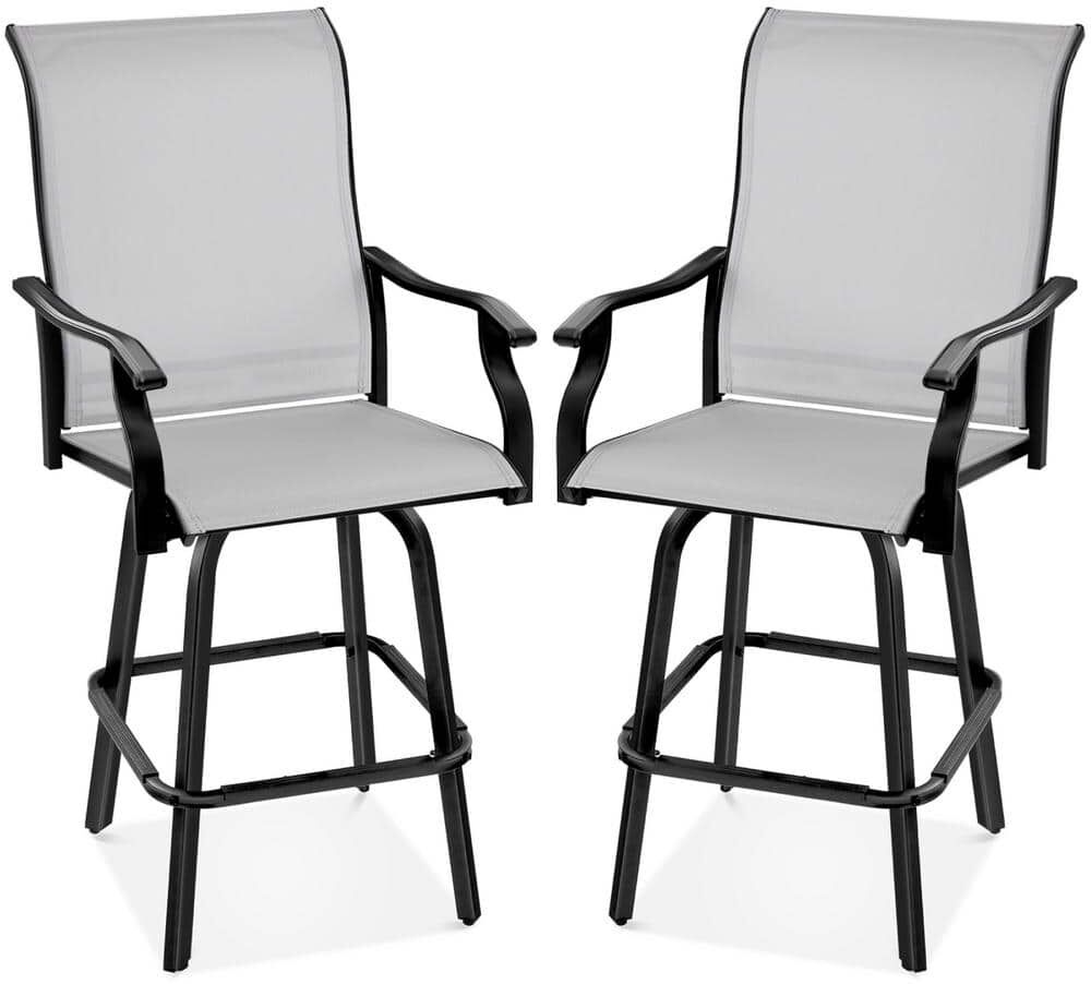 Best Choice Products Gray Metal Outdoor Swivel Patio Bar Stool Chairs with 360-Degree Rotation, All-Weather Mesh (2-Pack)