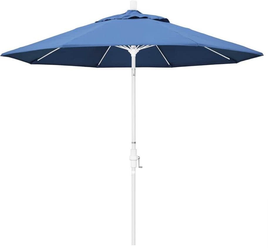 California Umbrella 9 ft. Fiberglass Market Collar Tilt M White Patio Umbrella in Frost Blue Olefin