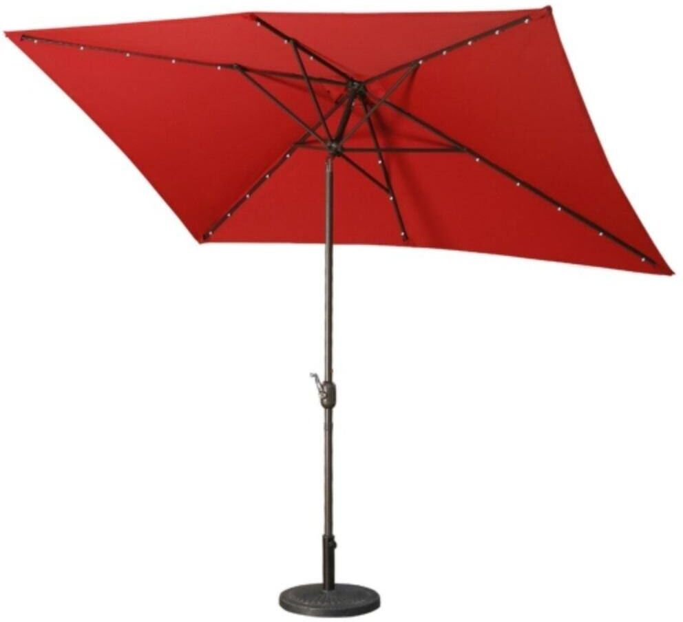 ITOPFOX 10 ft. Red Rectangular Adjustable Tilt LED Solar Lights Outdoor Patio Large Market Umbrella For Beach Outside