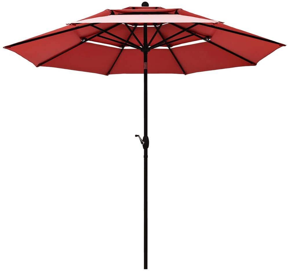 HONEY JOY 10 ft. Aluminum Outdoor Auto-tilt Patio Market Umbrella W/Double Vented in Burgundy