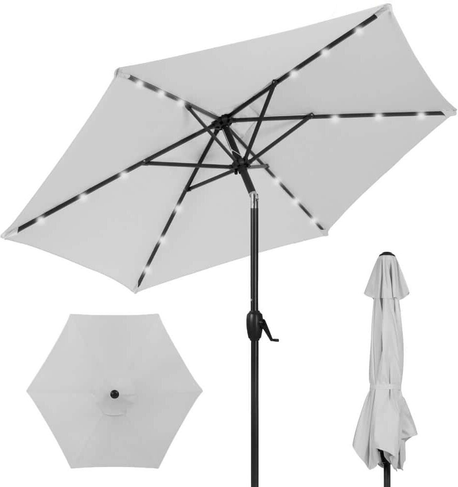 Best Choice Products 7.5 ft. Outdoor Market Solar Tilt Patio Umbrella w/LED Lights in Fog Gray