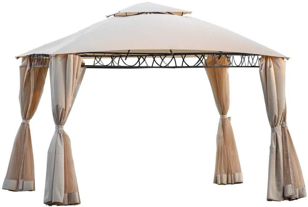 Sireck 10.5 ft. x 11.8 ft. Beige Outdoor BBQ Gazebo Tent with UV Protection