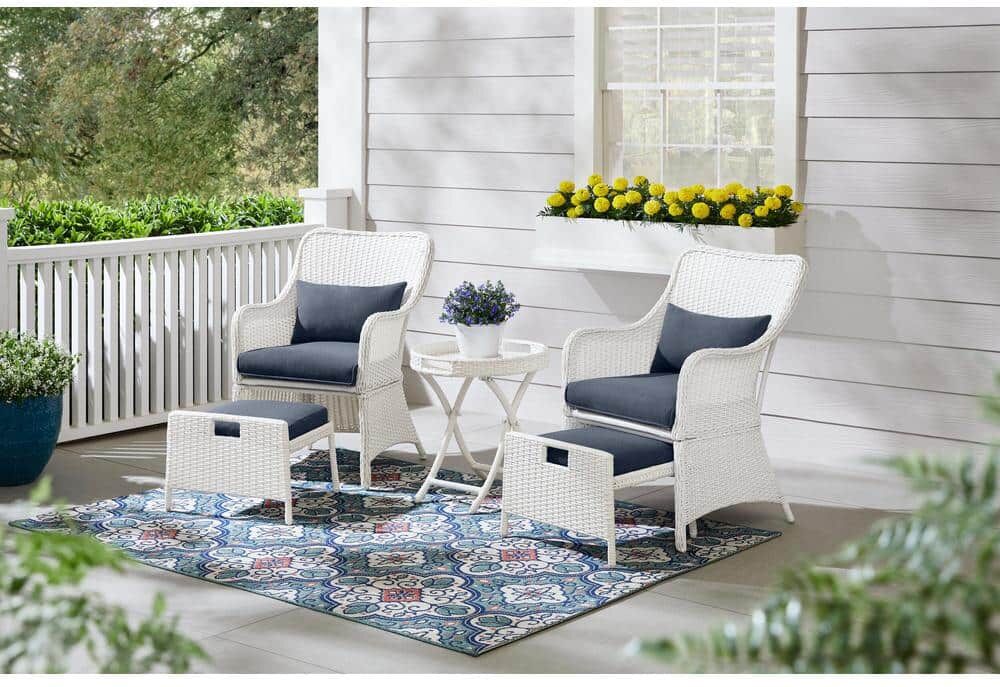 Hampton Bay Garden Hills 5-Piece Wicker Outdoor Chat Set with CushionGuard Sky Blue Cushions