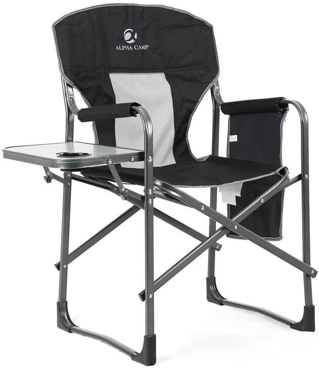 PHI VILLA Oversized Heavy-Duty Camping Chair Folding Director Chair With Side Table