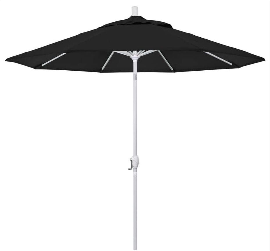 California Umbrella 9 ft. White Aluminum Pole Market Aluminum Ribs Push Tilt Crank Lift Patio Umbrella in Black Sunbrella