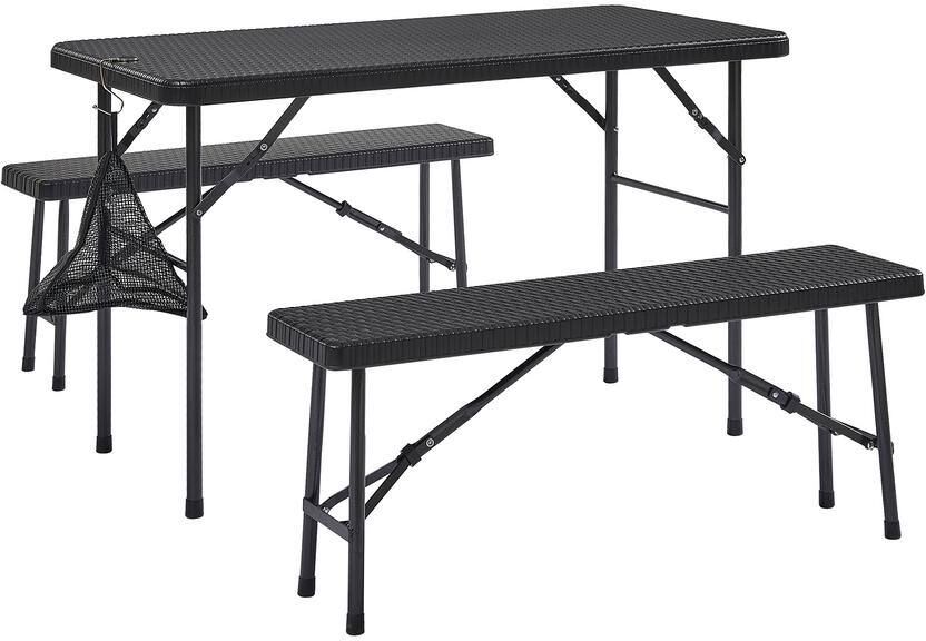 Inner Decor 47.2 in. Folding Picnic Table with Benches, Faux Rattan Patio Set with Mesh Bag