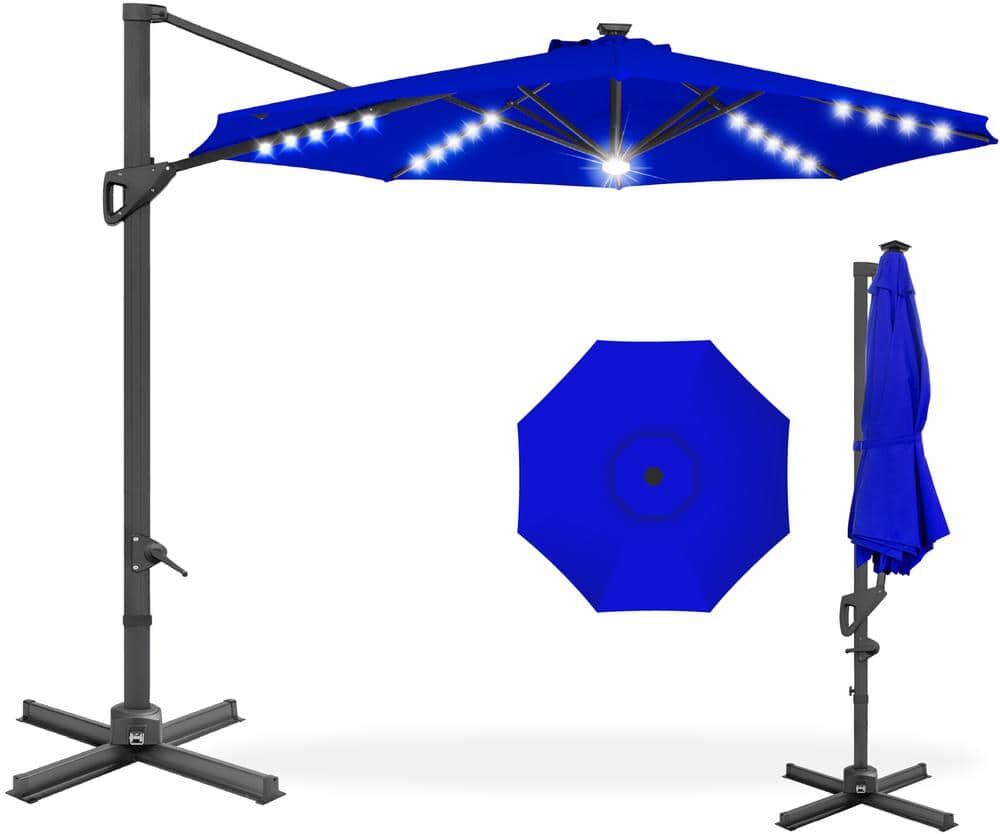 Best Choice Products 10 ft. 360-Degree Solar LED Cantilever Patio Umbrella, Outdoor Hanging Shade with Lights - Resort Blue