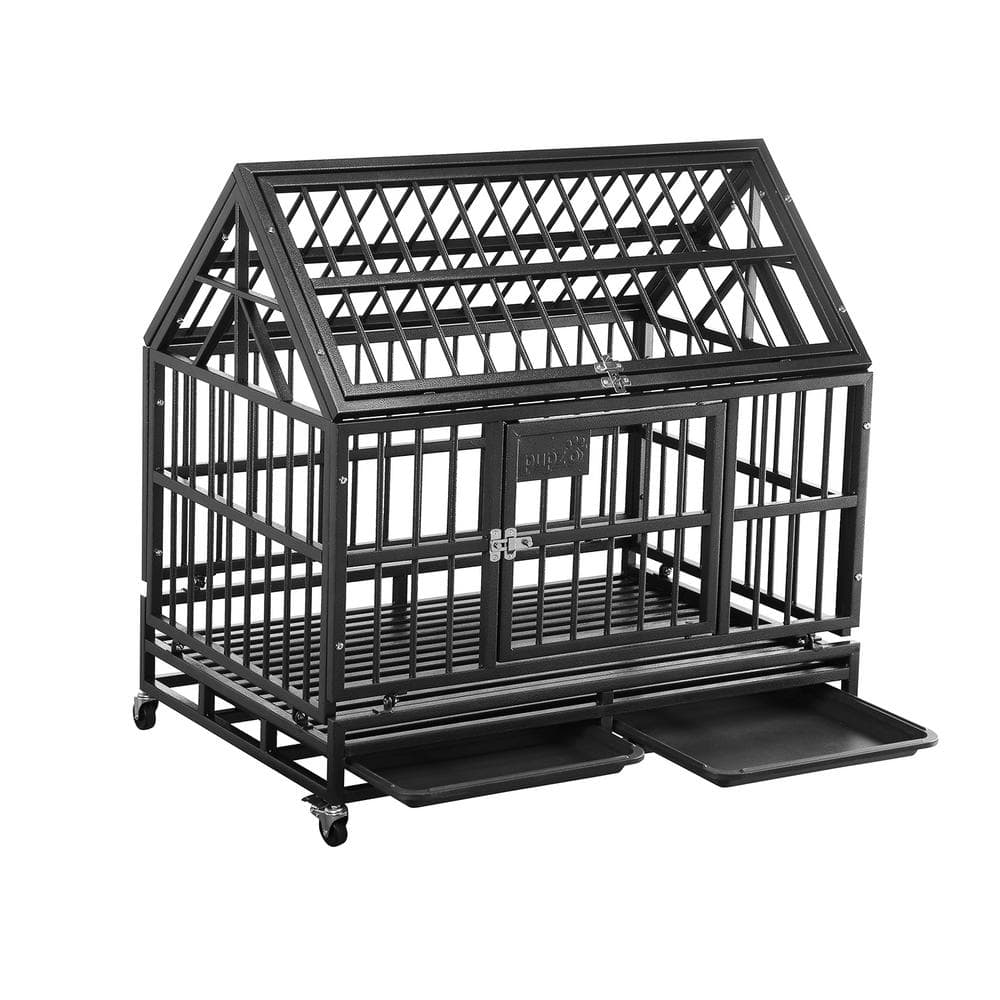 maocao hoom Heavy-Duty Metal Dog Cage in Dark Gray - Medium 38 in.