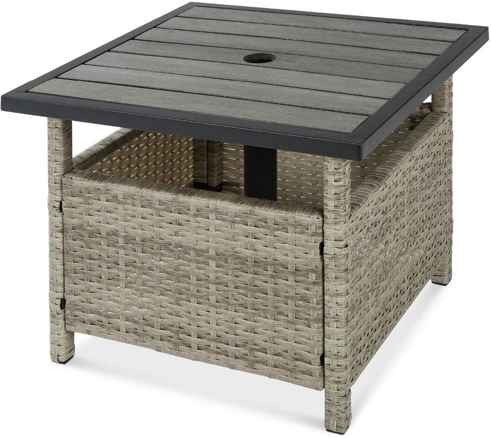 Best Choice Products Gray Wicker Rattan Patio Side Table Outdoor Furniture for Garden, Pool, Deck with Umbrella Hole