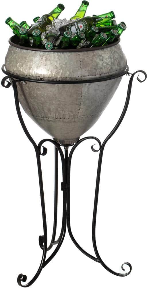 Vintiquewise Silver Galvanized Metal Beverage Cooler Tub with Liner and Stand, Large