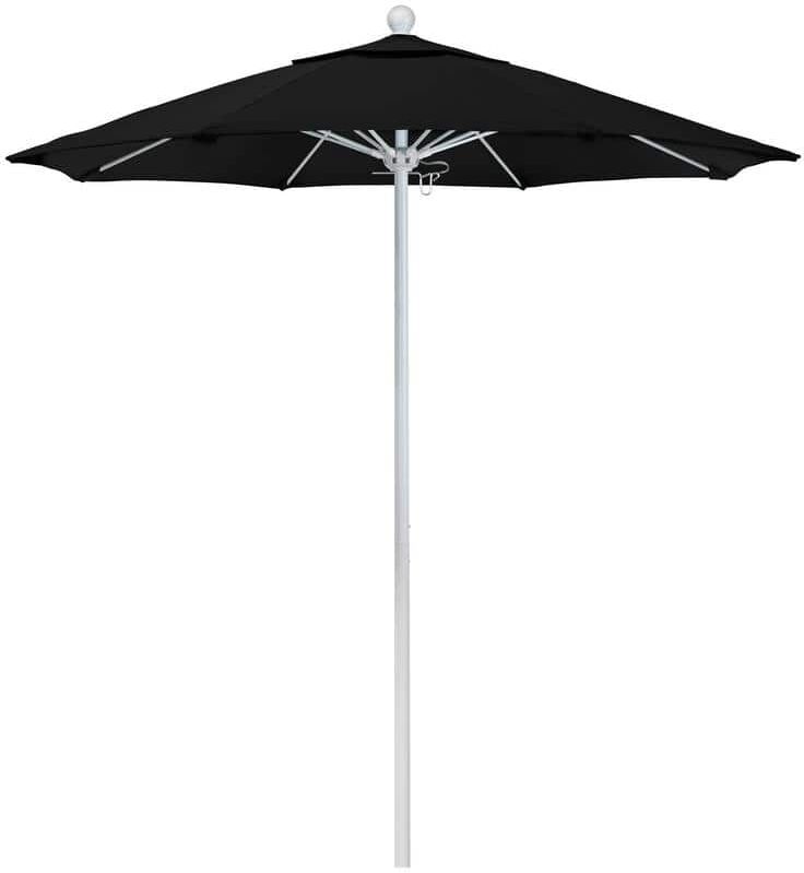 California Umbrella 7.5 ft. White Aluminum Commercial Market Patio Umbrella with Fiberglass Ribs and Push Lift in Black Olefin