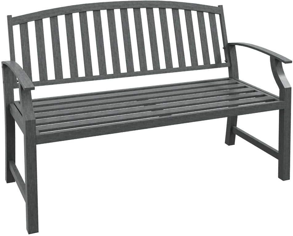 Outsunny 23.5 in. Gray Metal Steel Outdoor Garden Bench