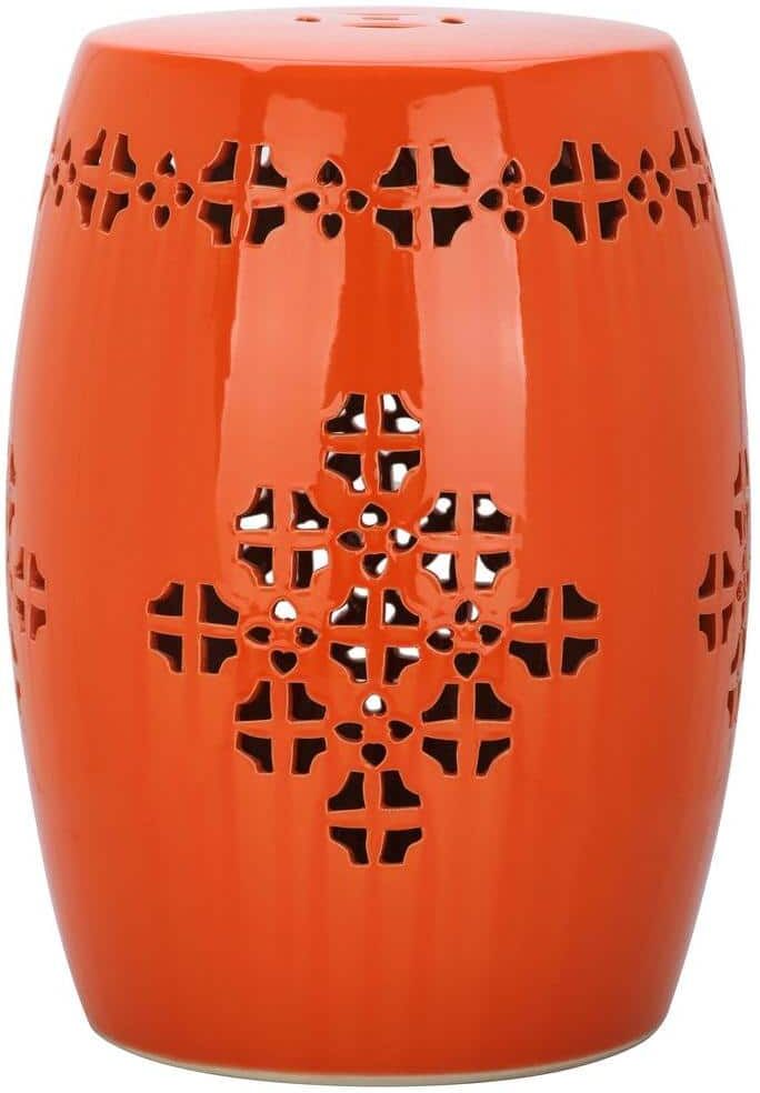 SAFAVIEH Quatrefoil Orange Ceramic Garden Stool