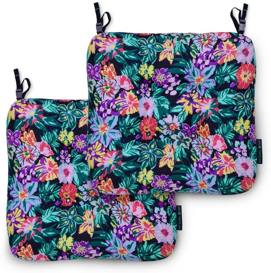 Classic Accessories Vera Bradley 19 in. L x 19 in. W x 5 in. Thick, 2-Pack Patio Chair Cushions in Happy Blooms