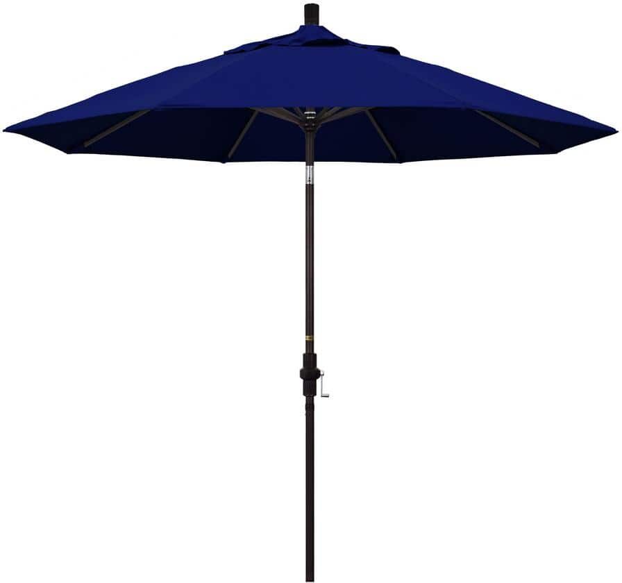 California Umbrella 9 ft. Bronze Aluminum Market Collar Tilt Crank Lift Patio Umbrella in True Blue Sunbrella