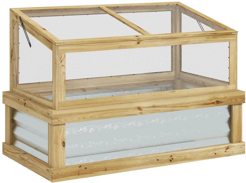 Outsunny 41 in. x 22.5 in. x 28.25 in. Fir Wood, Polycarbonate Natural Wood Cold Frame GREENHOUSE