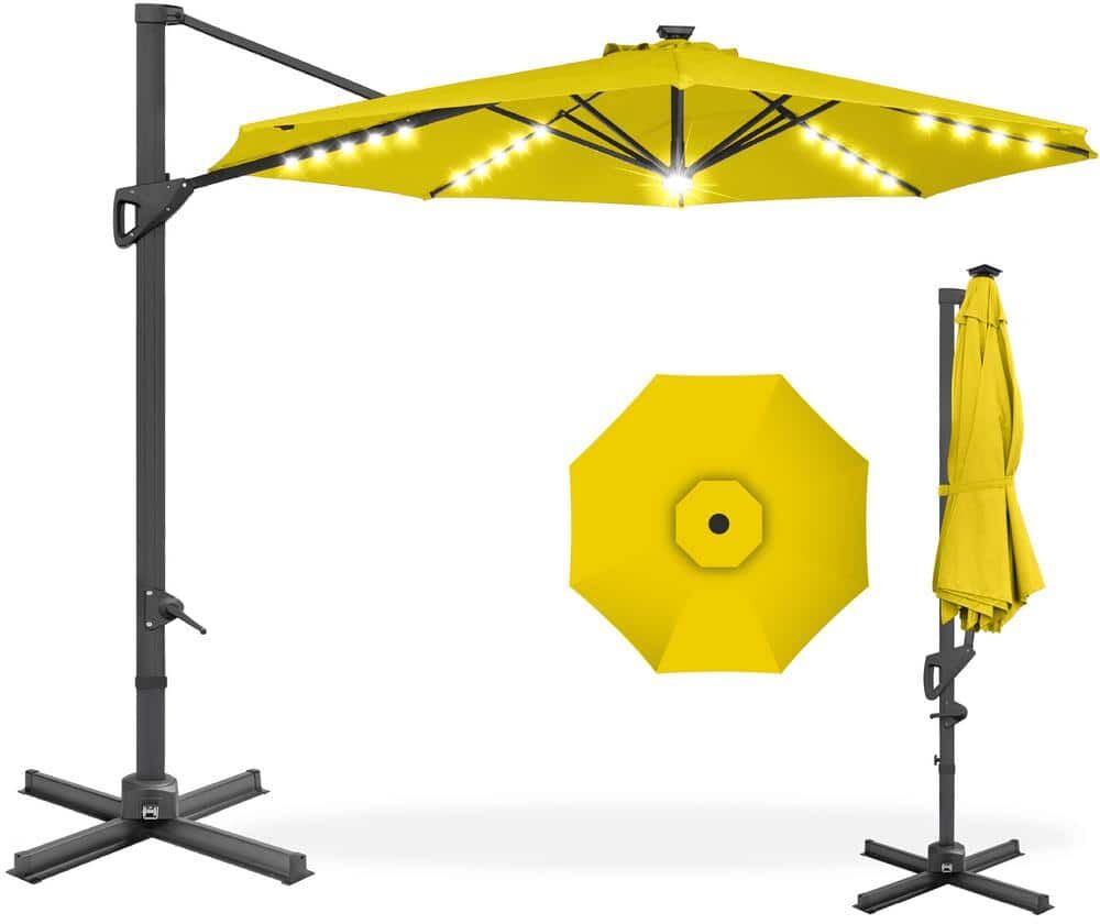 Best Choice Products 10 ft. 360-Degree Solar LED Cantilever Patio Umbrella, Outdoor Hanging Shade with Lights - Yellow