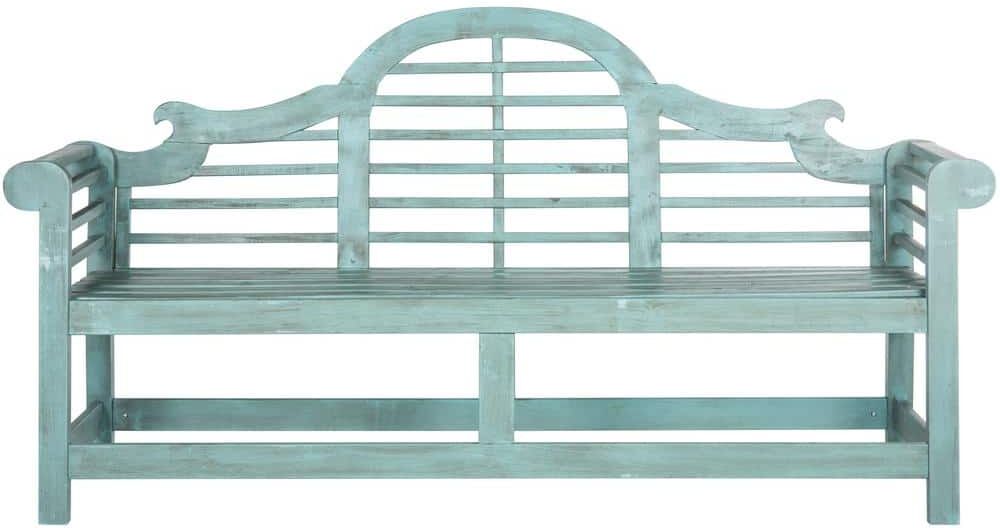 SAFAVIEH Khara 76.8 in. 3-Person Beach House Blue Acacia Wood Outdoor Bench