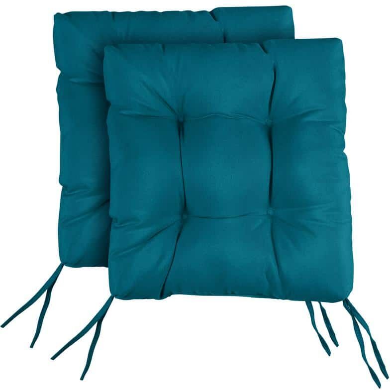 SORRA HOME Peacock Tufted Chair Cushion Square Back 16 x 16 x 3 (Set of 2)