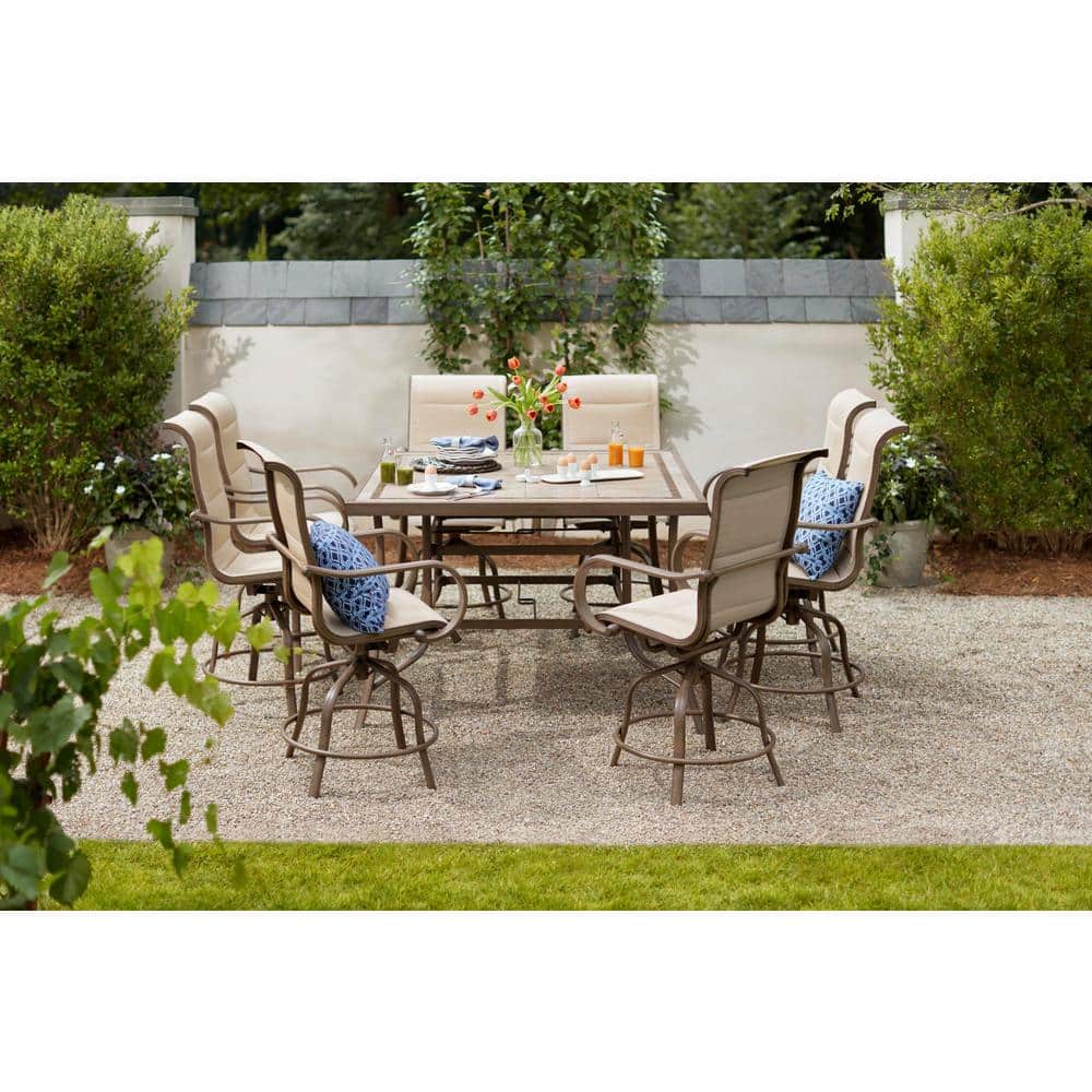 Home Decorators Collection Sun Valley 9-Piece Aluminum Outdoor Bar Height Dining Set with Sunbrella Sling