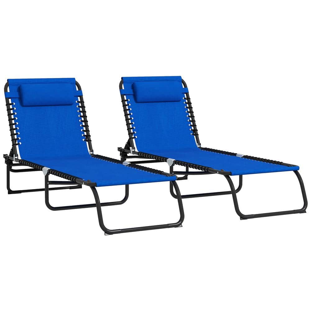 Outsunny Folding Chaise Lounge Pool Chair Light Blue 2-Piece Steel Outdoor Recliner