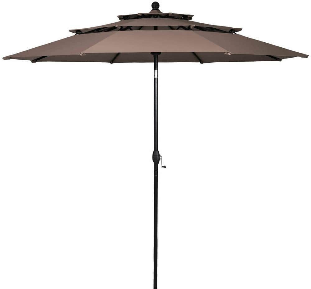 Gymax 10 ft. 3-Tier Aluminum Market Patio Umbrella Sunshade Shelter Double Vented in Tan