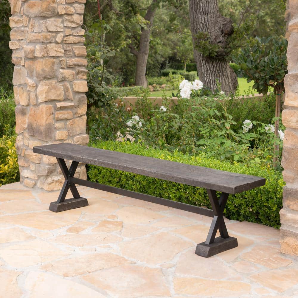 Noble House Bennett 70 in. Brown Concrete Outdoor Bench