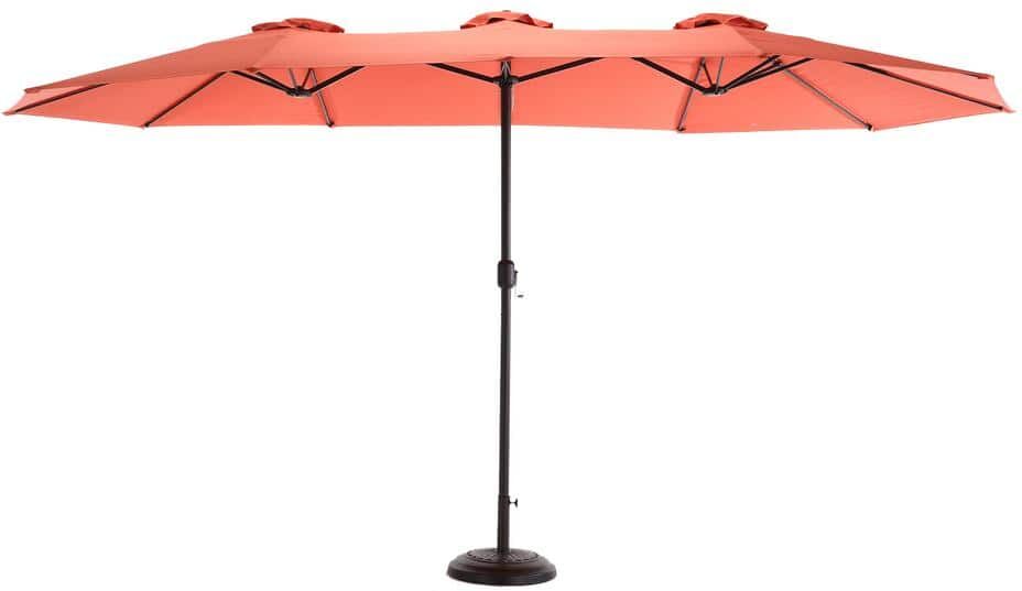 ITOPFOX 15 ft. Large Double-Sided Rectangle Outdoor Patio Market Umbrella with Base and Crank for Pool Lawn Garden, Orange