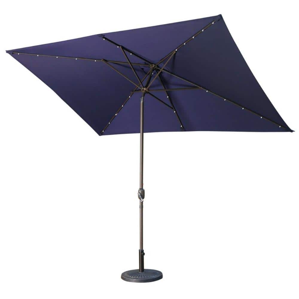 Zeus & Ruta 10 ft. Adjustable Tilt LED Lights Rectangular Large Market Patio Umbrella For Beach Outside Outdoor in Navy Blue