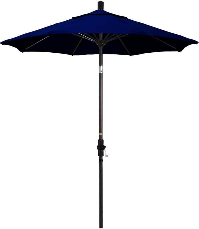 California Umbrella 7.5 ft. Bronze Aluminum Market Collar Tilt Crank Lift Patio Umbrella in True Blue Sunbrella