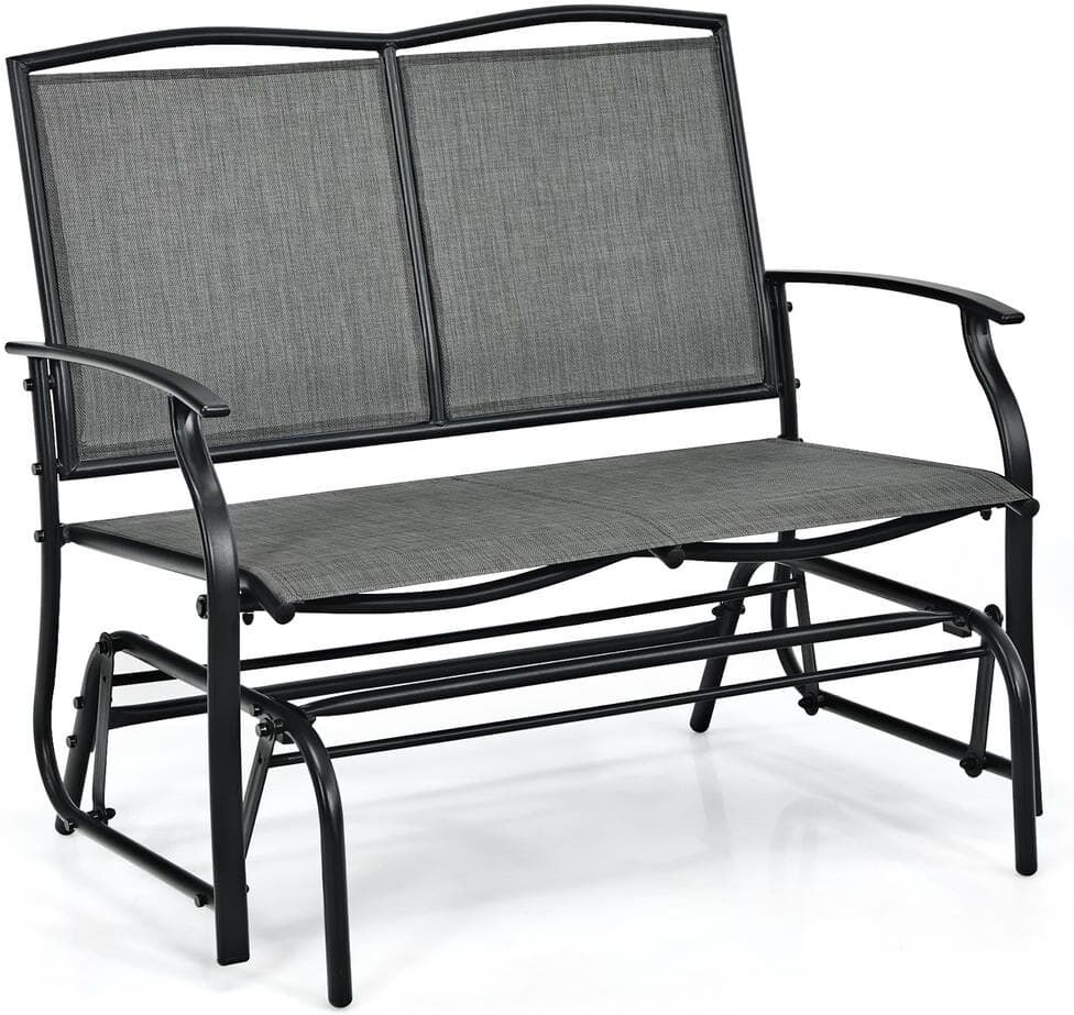 Costway 2-Person Grey Metal Patio Glider Rocking Bench Double Chair Loveseat Outdoor Bench