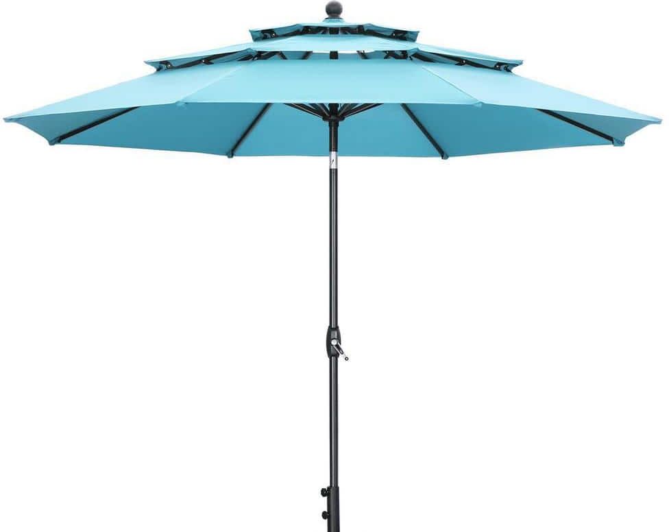 OVASTLKUY 10 ft. 3-Tier Market Outdoor Patio Umbrella in Blue