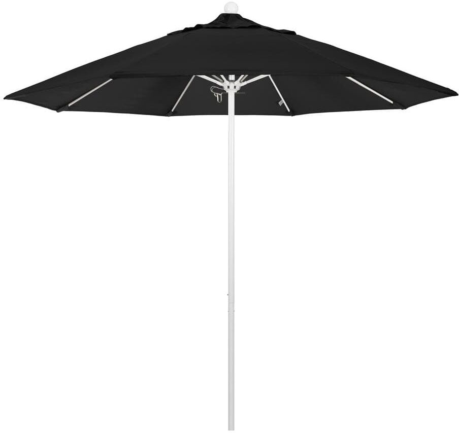 California Umbrella 9 ft. White Aluminum Commercial Market Patio Umbrella with Fiberglass Ribs and Push Lift in Black Sunbrella