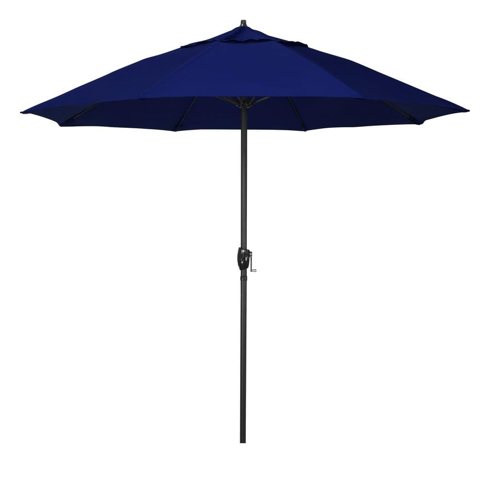 California Umbrella 9 ft. Bronze Aluminum Market Patio Umbrella with Fiberglass Ribs and Auto Tilt in True Blue Sunbrella