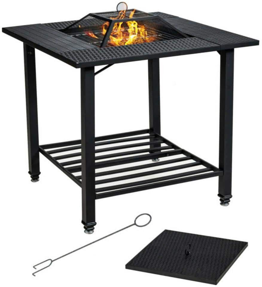 Clihome 31 in. Black Outdoor Fire Pit Dining Table with Cooking BBQ Grate