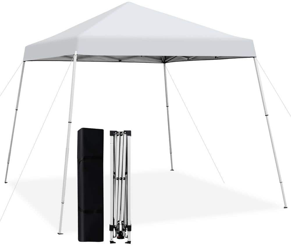 Costway 10 ft. x 10 ft. White Patio Outdoor Instant Pop-up Canopy Slanted Leg UPF50 Plus Sun Shelter