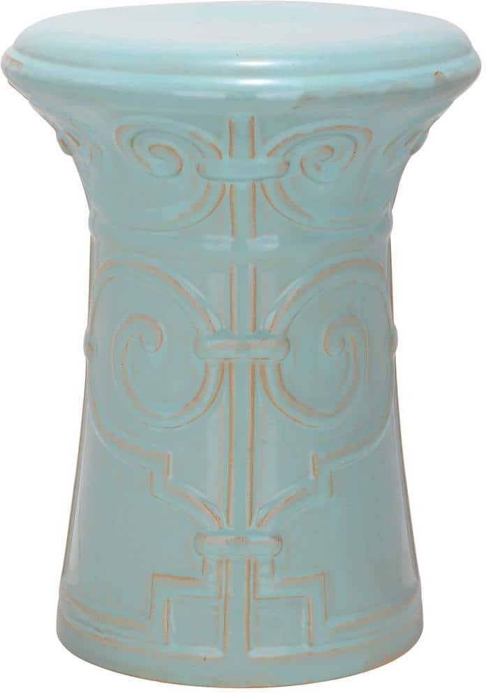 SAFAVIEH Imperial Scroll Light Aqua Ceramic Garden Stool