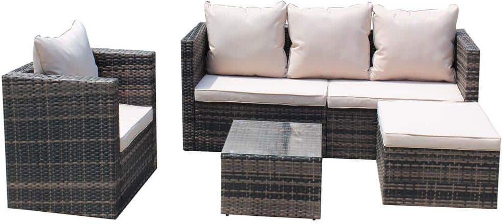 matrix decor 4-Piece Wicker Outdoor Patio Sectional Set with Cushion Garden Patio Sofa Set