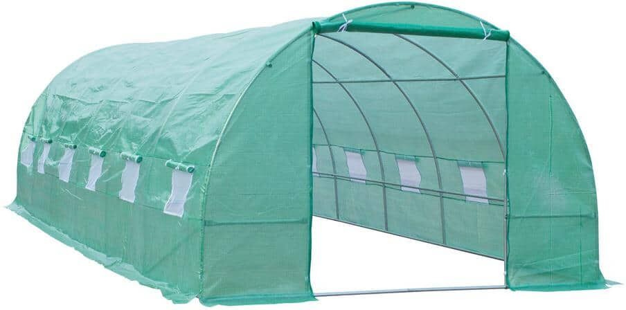 Outsunny 10 ft. x 26 ft. x 7 ft. Outdoor Portable Walk-In Tunnel Greenhouse with 12 Ventilating Windows and Durable PE Materials