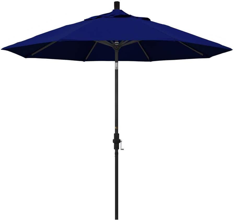 California Umbrella 9 ft. Stone Black Aluminum Collar Tilt Crank Lift Market Patio Umbrella in True Blue Sunbrella