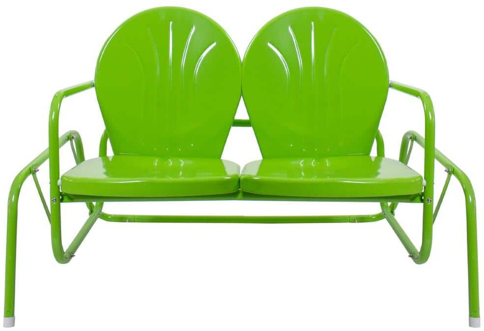 Northlight 41 in. Green Outdoor Retro Metal Tulip Double Glider Patio Chair Lime