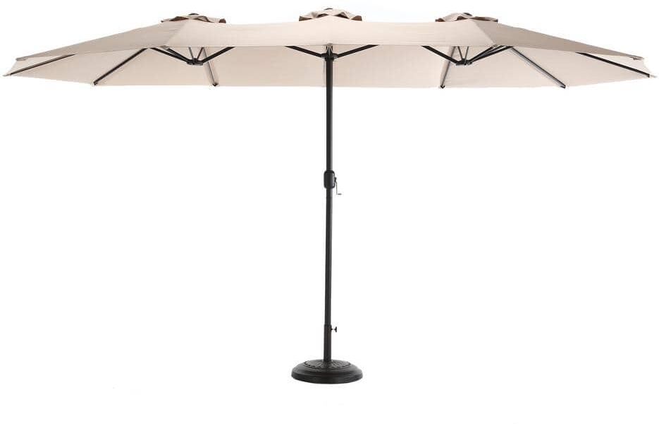 ITOPFOX 15 ft. Large Double-Sided Rectangle Outdoor Patio Market Umbrella with Base and Crank for Pool Lawn Garden, Khaki