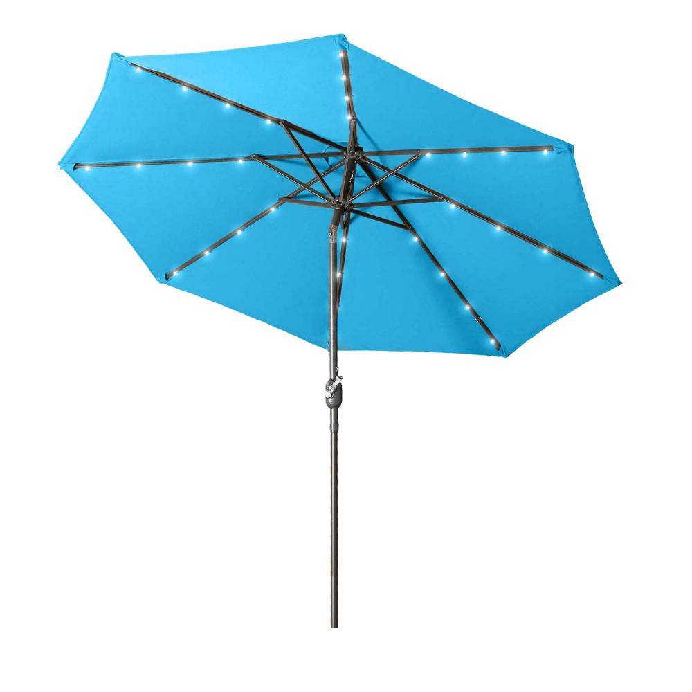 Sudzendf 9 ft. Patio LED Lights Aluminum Solar Market Outdoor Umbrella in Blue for Garden Outdoor