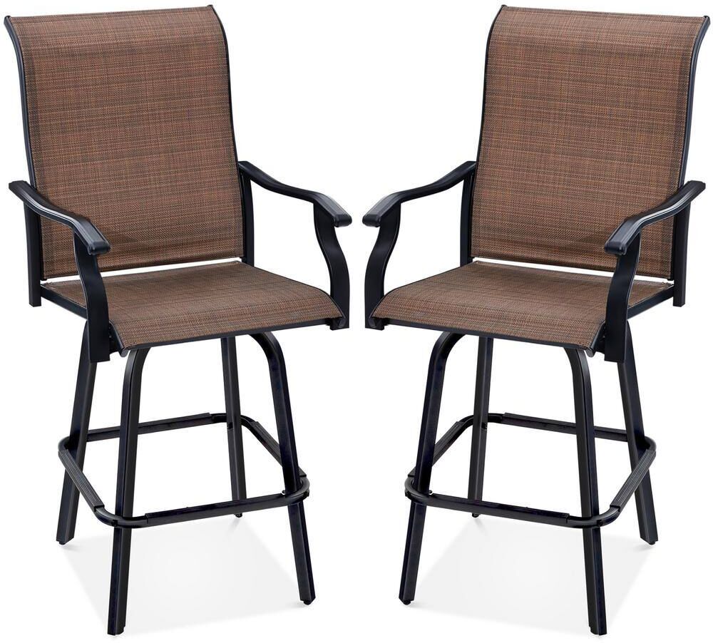 Best Choice Products Brown Metal Outdoor Swivel Patio Bar Stool Chairs with 360-Degree Rotation, All-Weather Mesh (2-Pack)