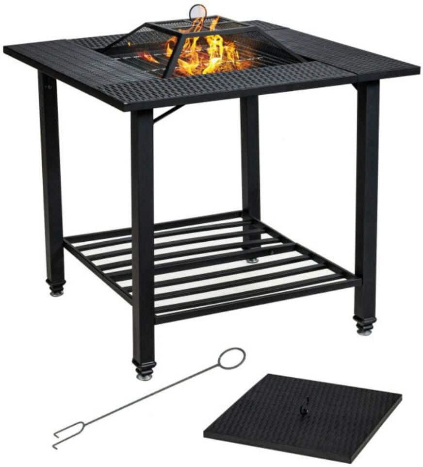 Alpulon 31 in. Outdoor Steel Fire Pit Dining Table with Cooking BBQ Grate