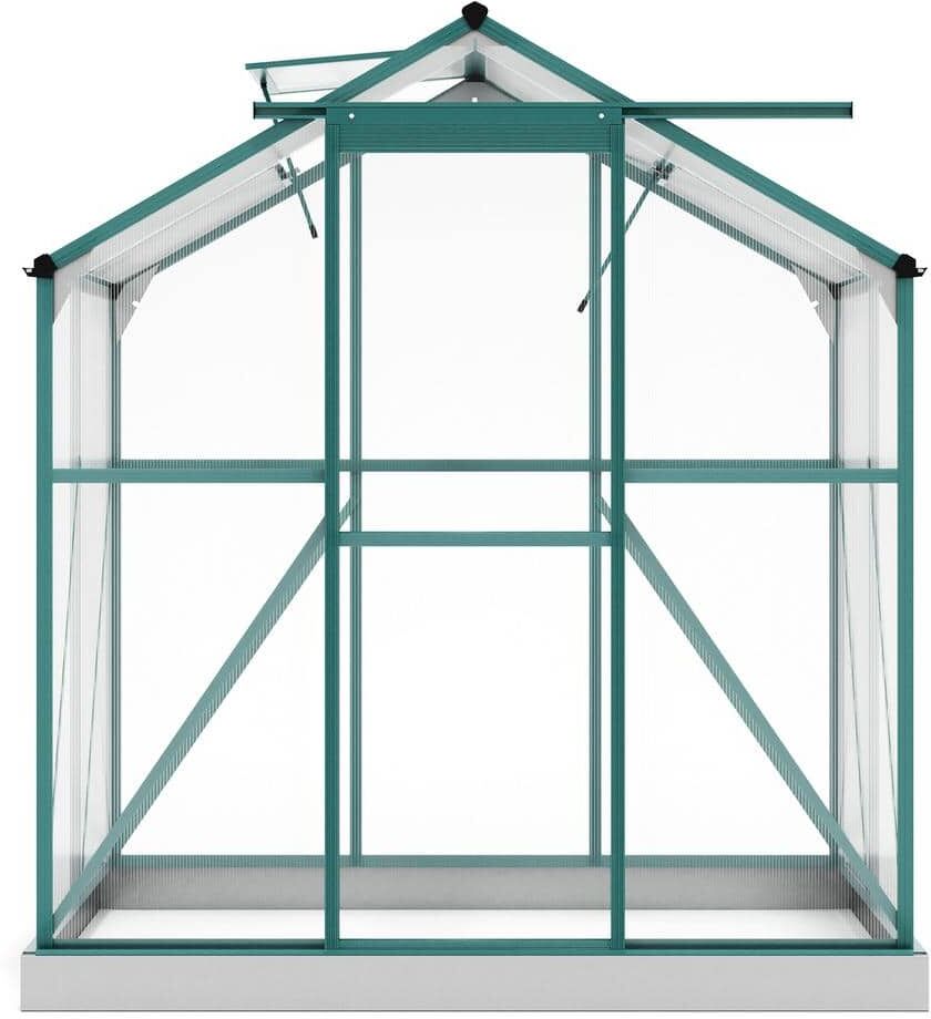 6.2 ft. W x 4.3 ft. D Outdoor Patio Walk-in Polycarbonate Greenhouse with 2 Windows and Base