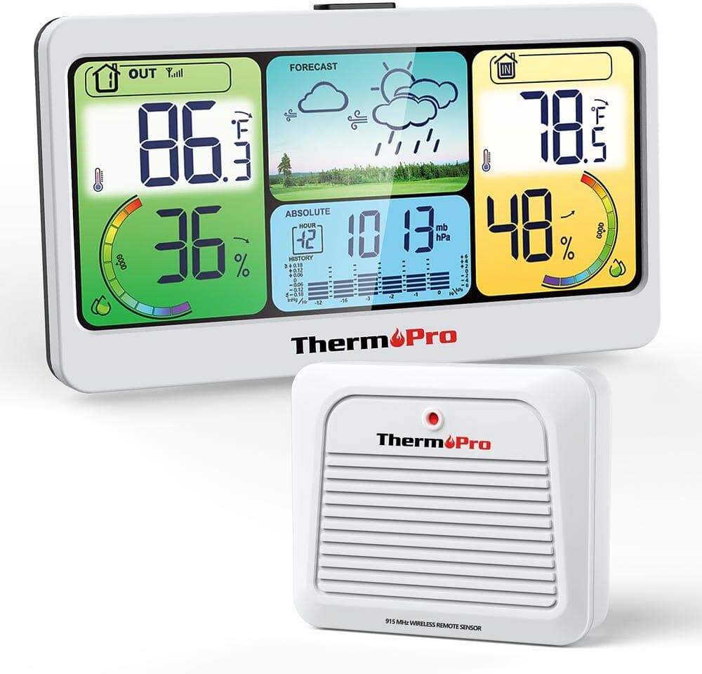 ThermoPro TP280BW 1000FT Home Weather Stations Wireless Indoor Outdoor Thermometer, Indoor Outdoor Weather Station