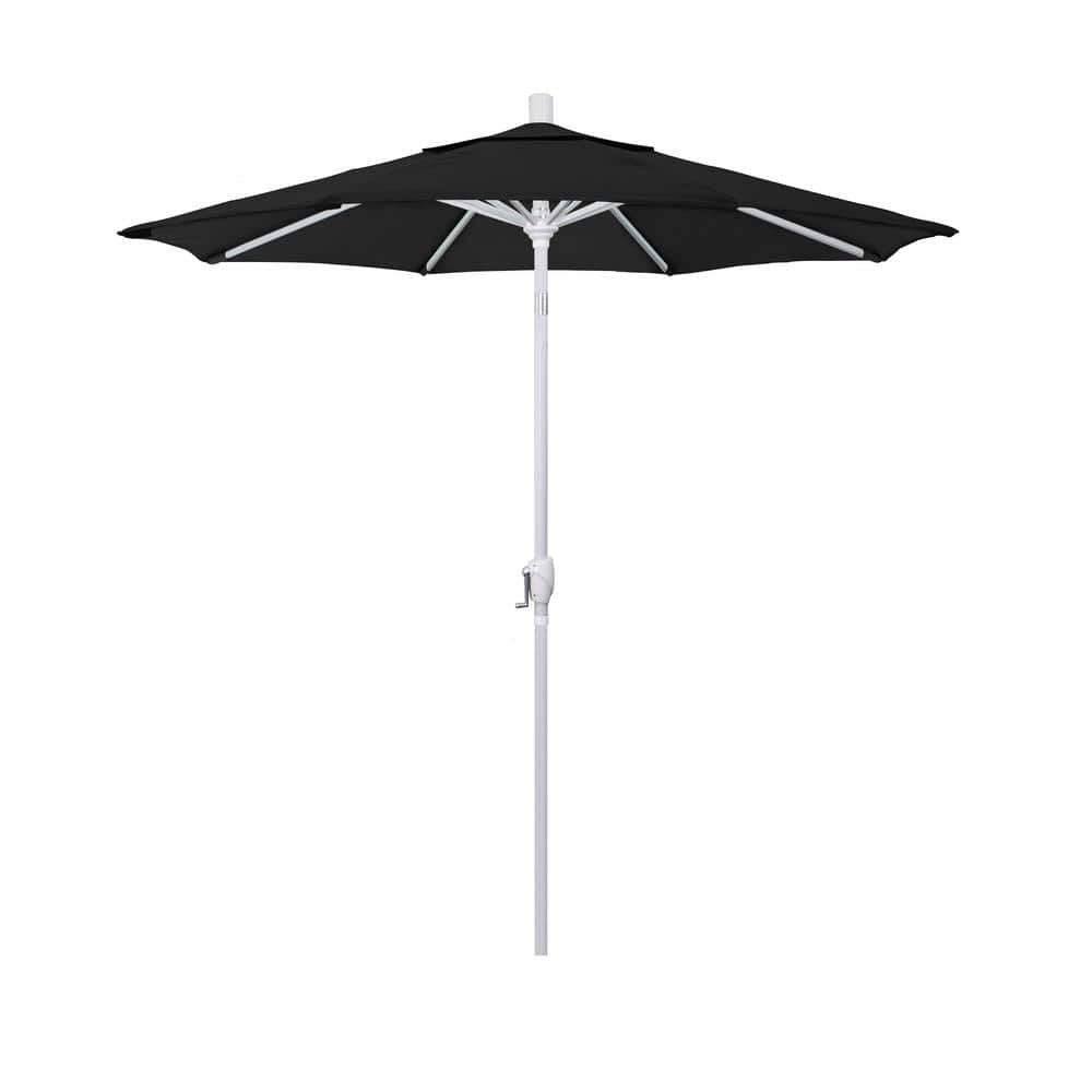 California Umbrella 7.5 ft. Matte White Aluminum Market Push Tilt Patio Umbrella in Black Olefin